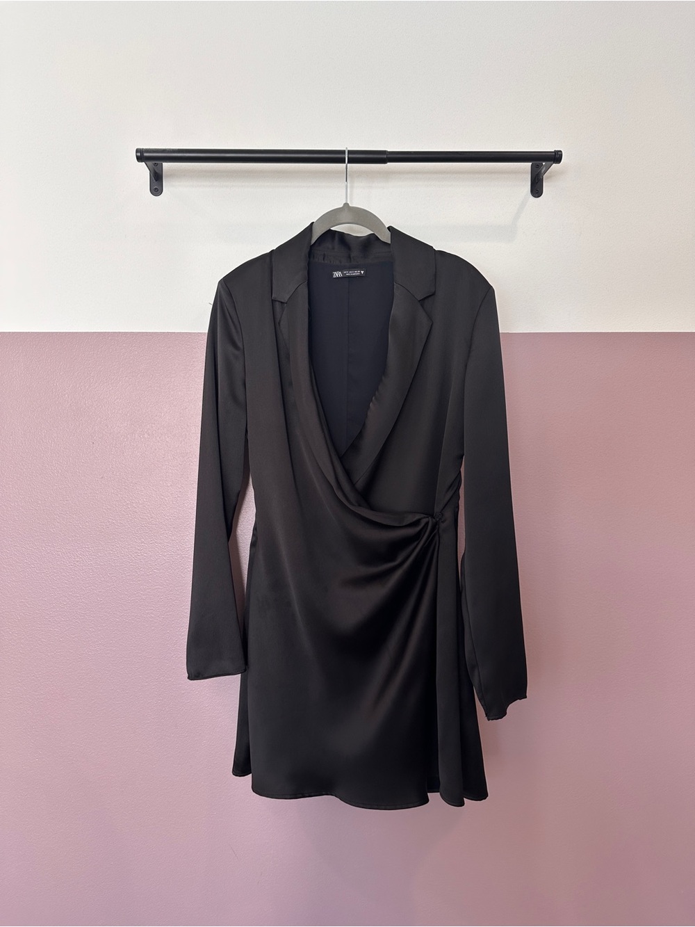 Zara Black Satin Wrap Mini Dress